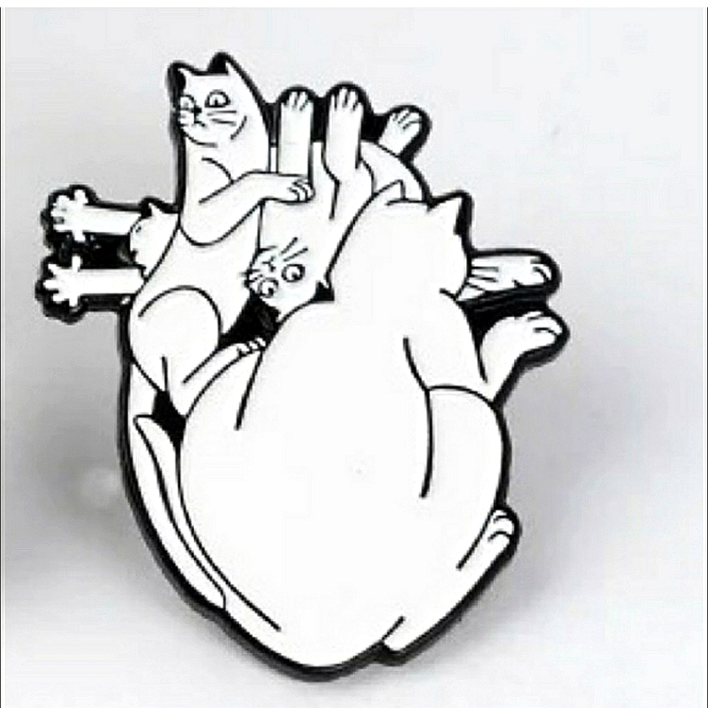 Crazy Cats or Anatomical Heart? - Confusing Abstract Kitten Heart Brooch Pin